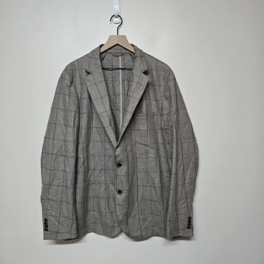 J Mclaughlin Mens Lisbon Brown Tan Cashmere Wool Blend Italian Blazer‎ Sz 46 NWT